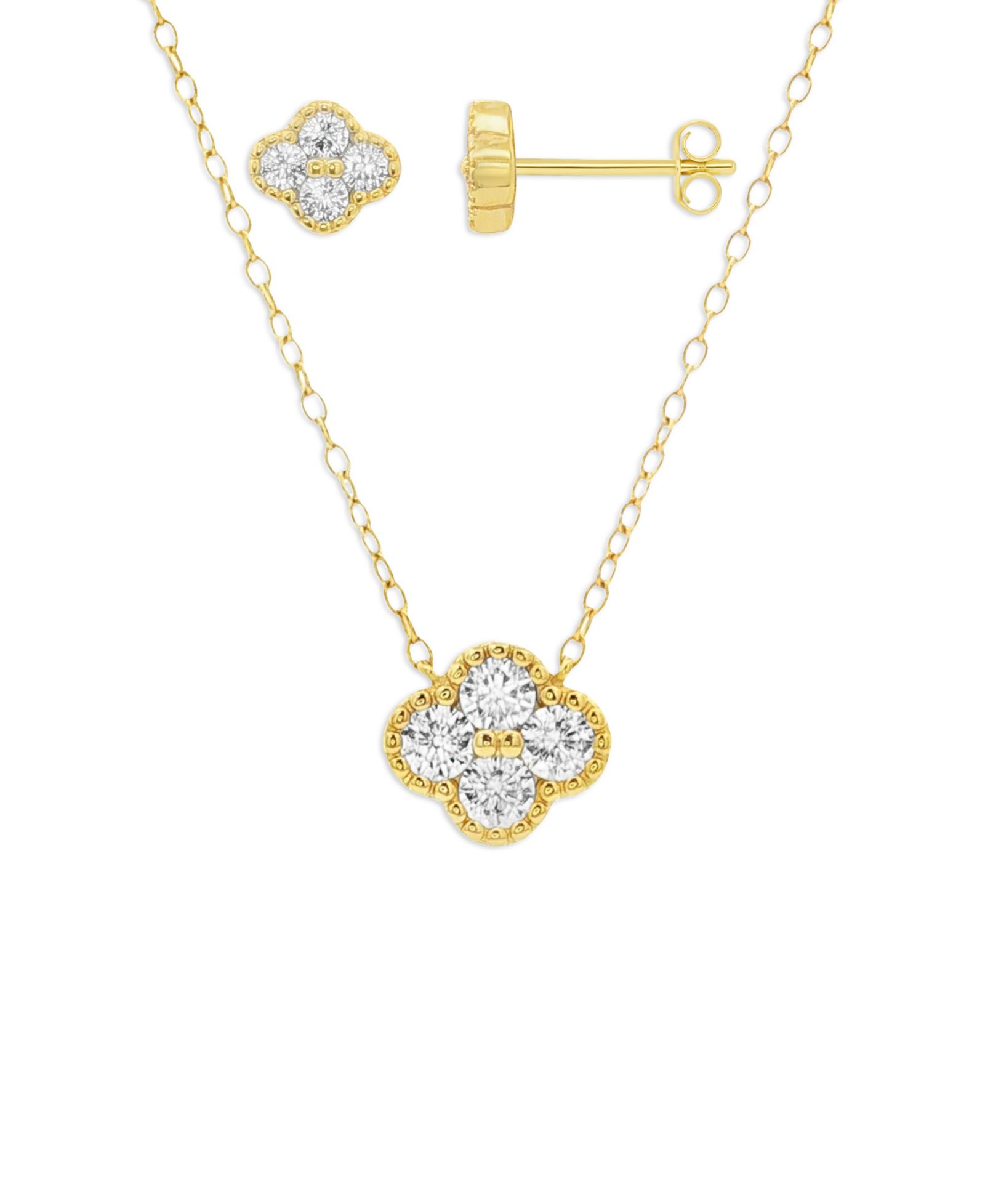 Giani Bernini Gold Plated Clover Necklace and Earring Set