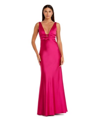 Вечернее платье Mac Duggal Women's Sleeveless V Neck Satin Gown With Bow Details