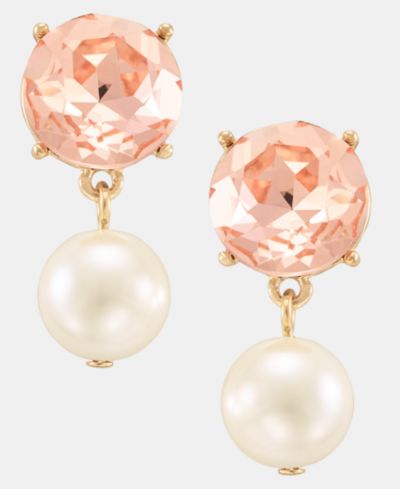 Серьги-подвески Charter Club Pink Crystal & Imitation Pearl