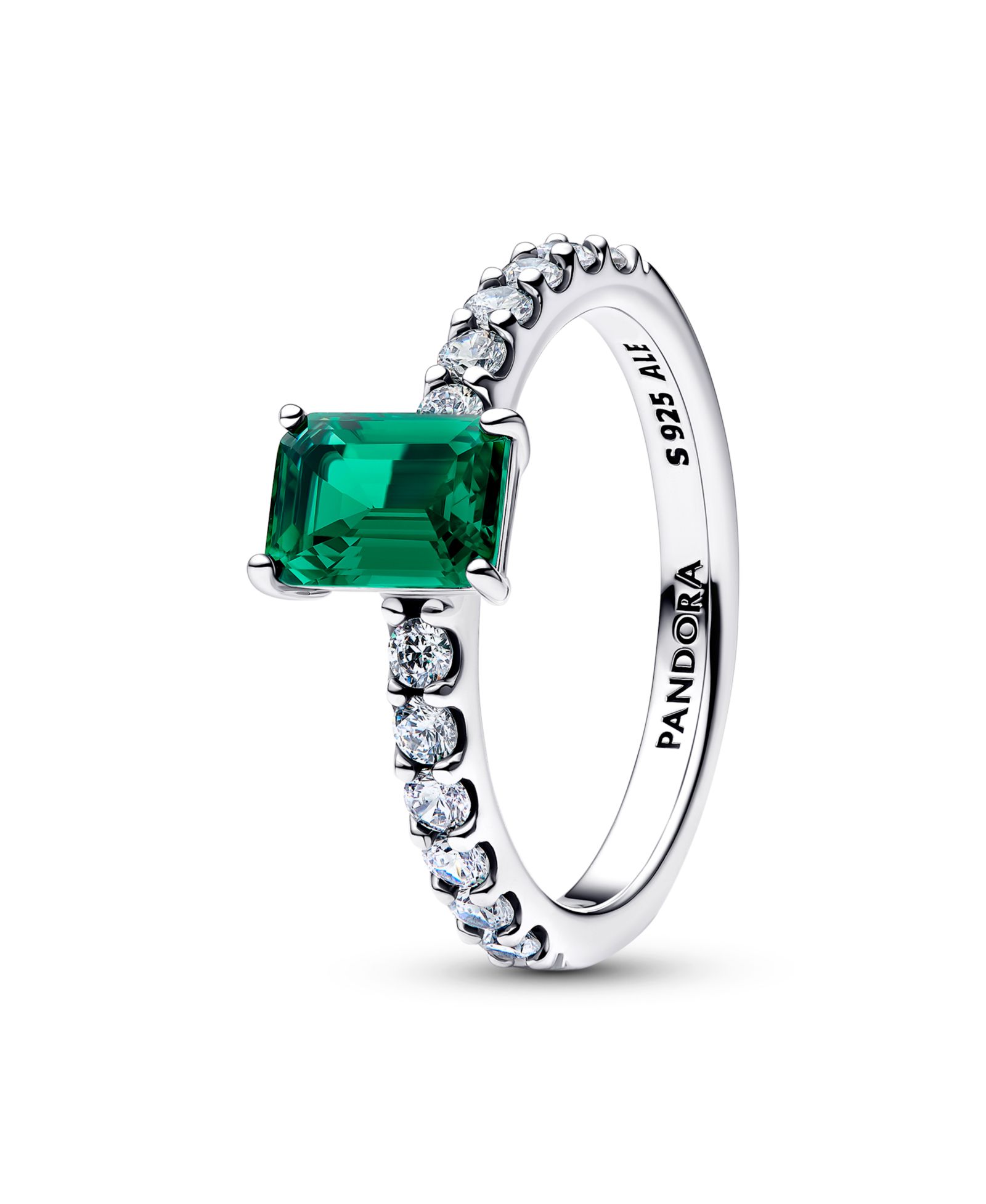 Кольцо Pandora Rectangular Sparkling Green Halo