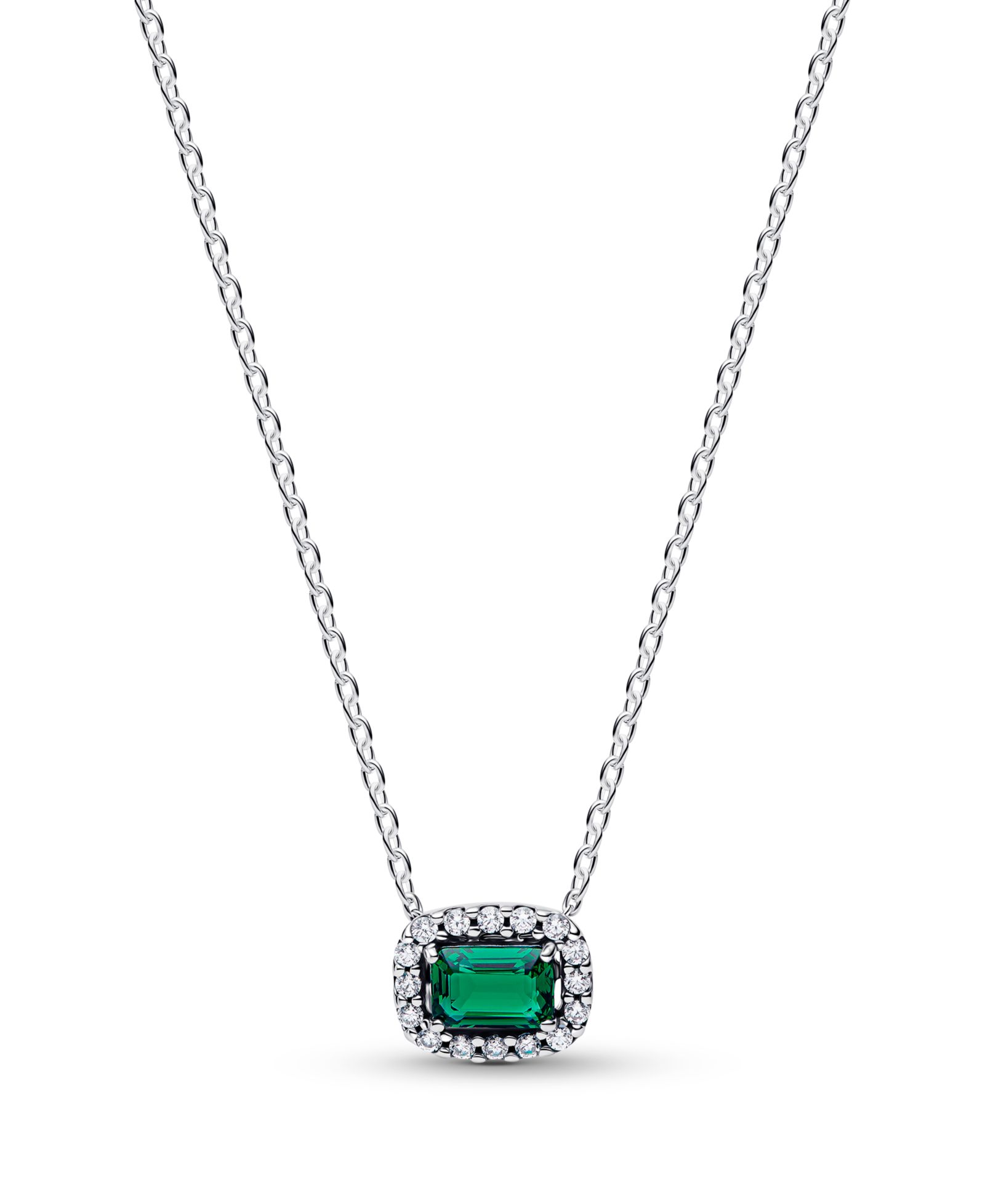 Pandora Rectangular Sparkling Green Halo Pendant Necklace
