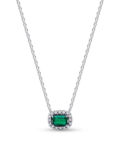 Pandora Rectangular Sparkling Green Halo Pendant Necklace