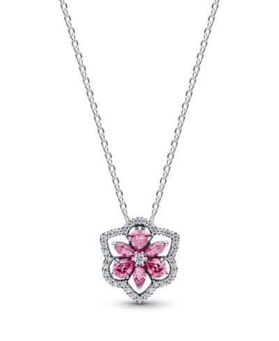 Pandora Herbarium Sparkling Pink Flower Pendant Necklace