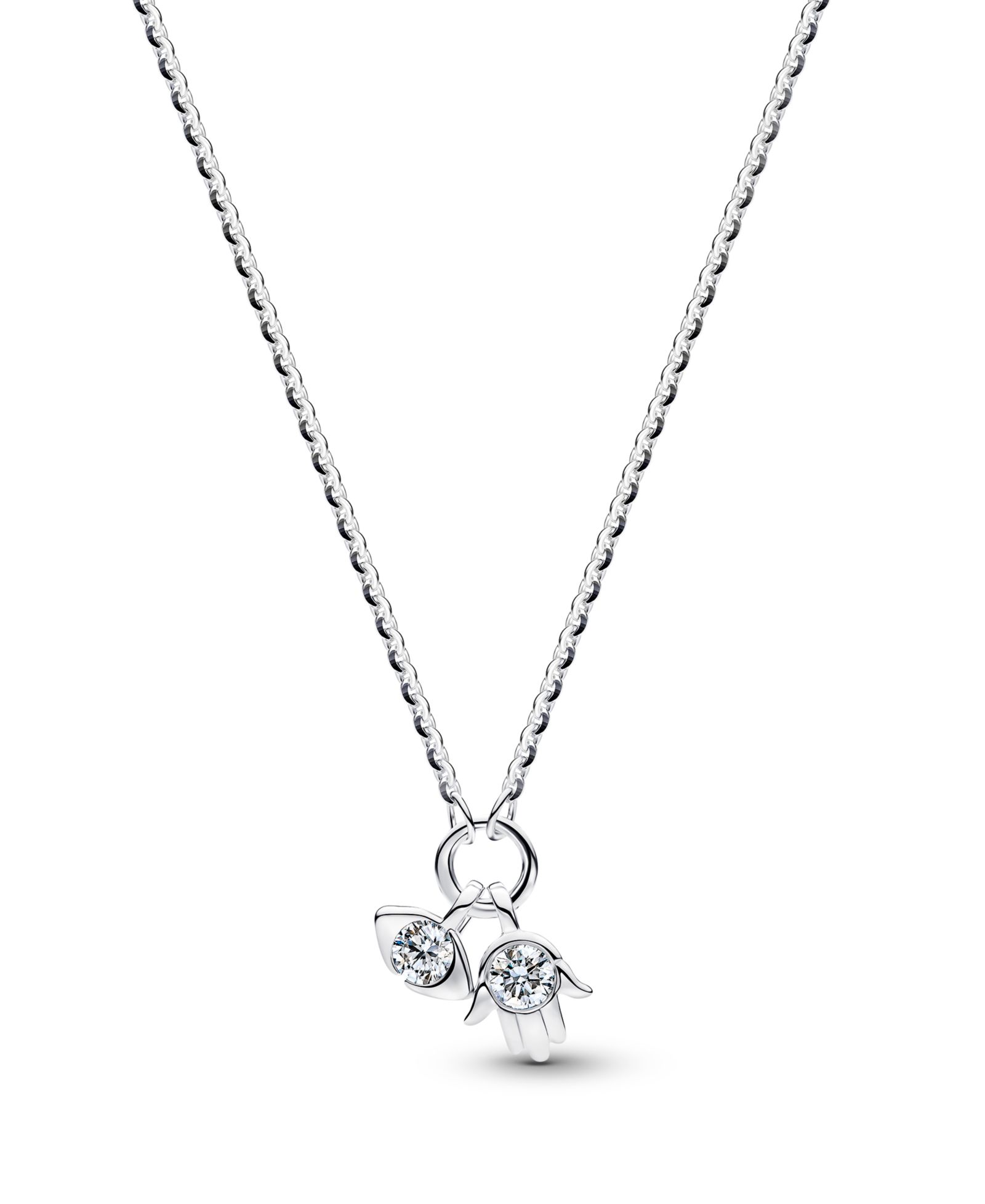 Pandora Talisman Sterling Silver Lab-Grown Diamond Evil Eye Hamsa Hand Dangle Pendant Necklace
