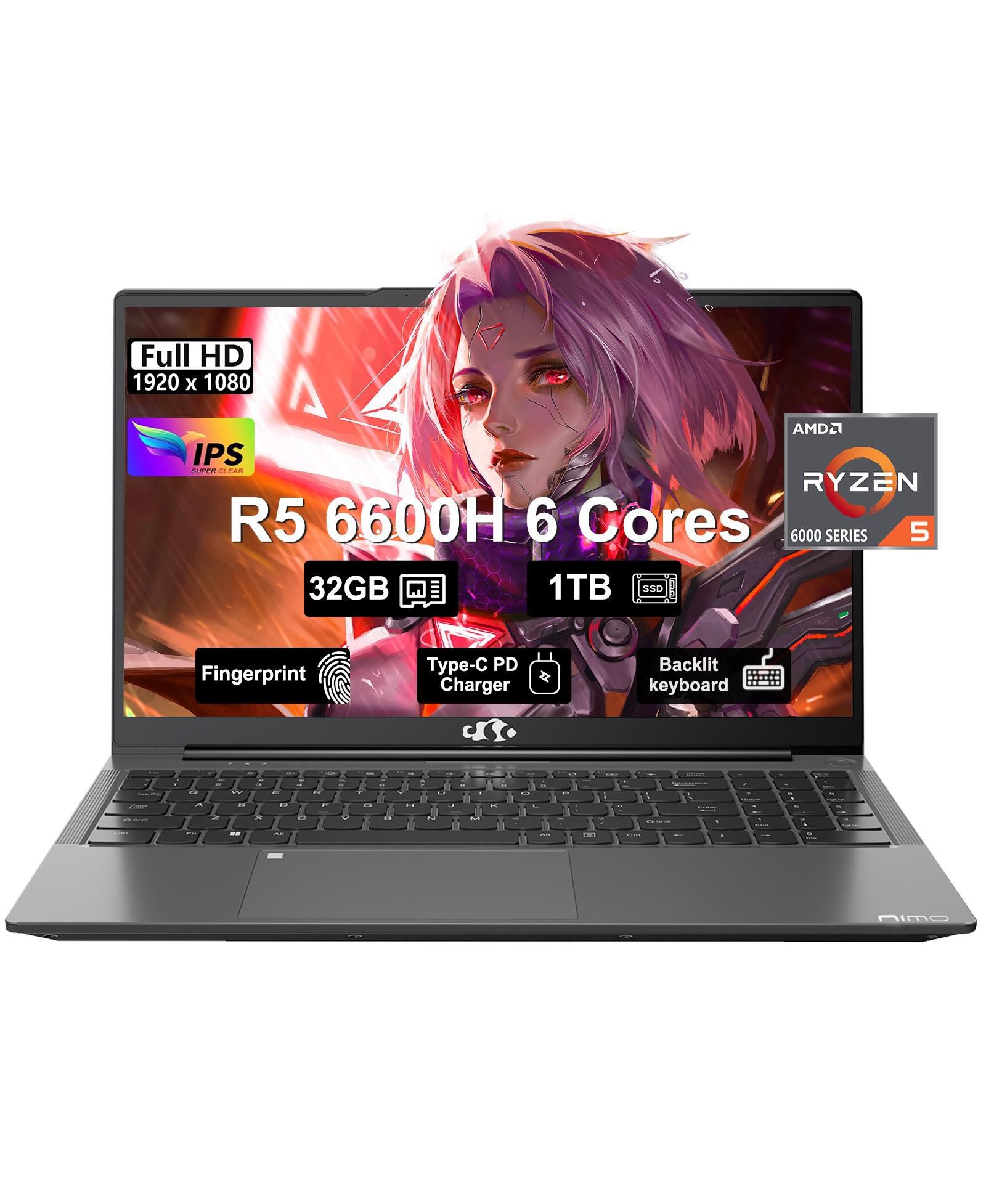 Игровой ноутбук NIMO 15.6 AMD Ryzen 5 6600H 32GB DDR5 RAM 1TB SSD 4.5GHz