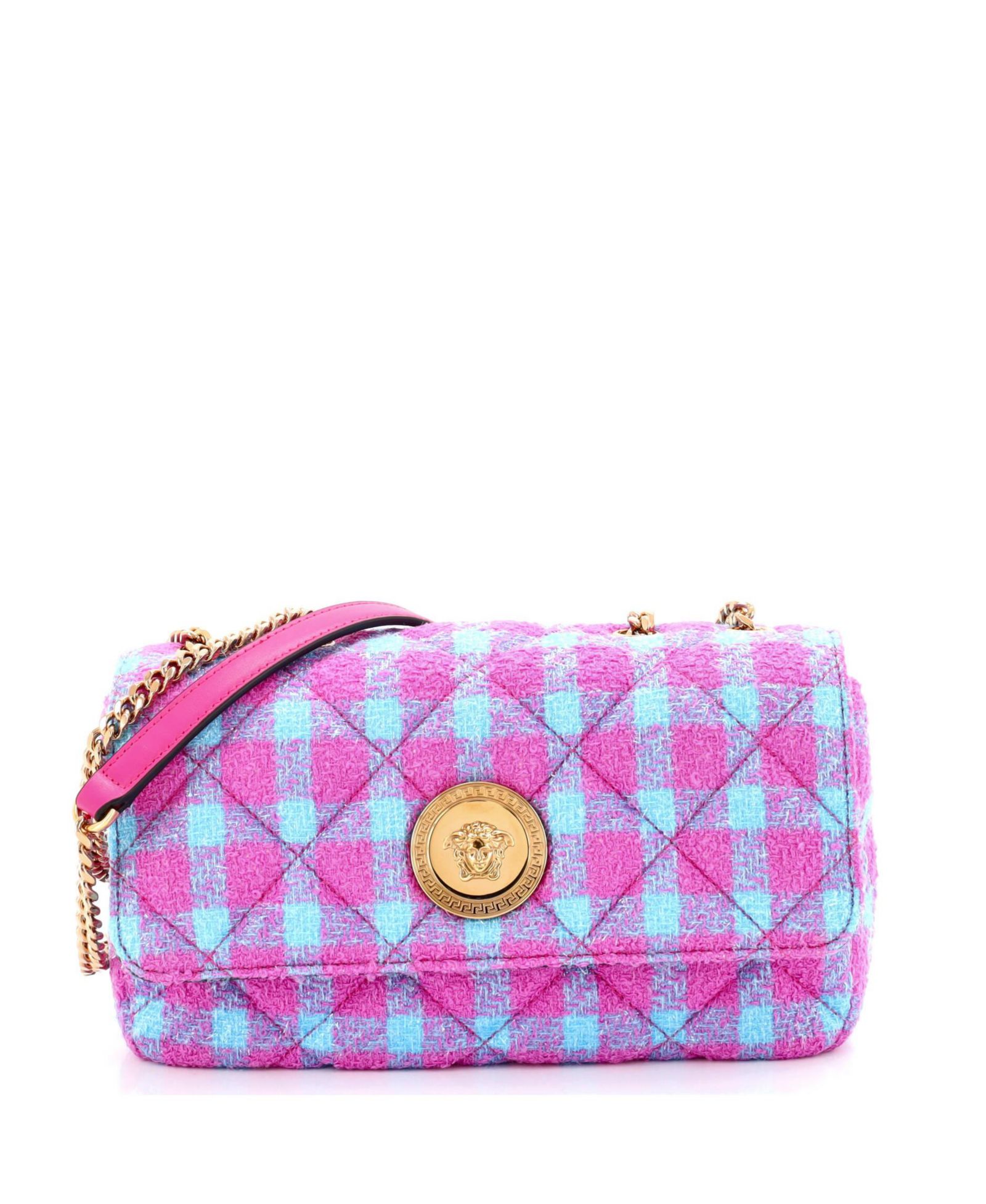 Pre-Owned Versace East West Medusa Icon Chain Flap Bag Quilted Tweed