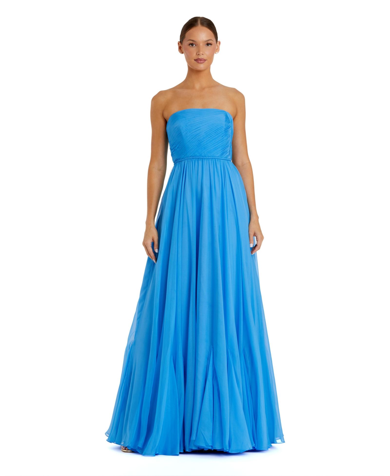 Женское вечернее платье Mac Duggal Strapless Chiffon Gown With Braided Belt