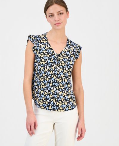 Anne Klein Essentials Petite Топ с коротким рукавом и V-образным вырезом