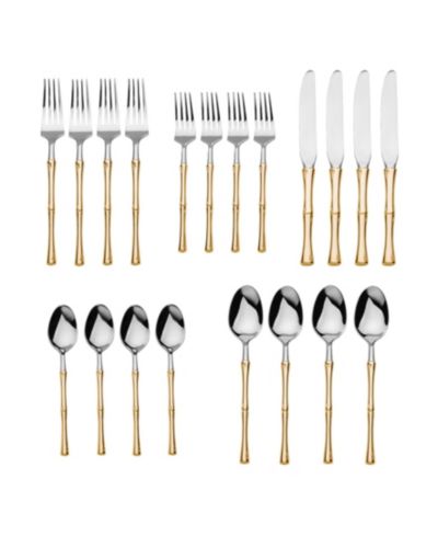 Godinger Rattan Mirrored Accented Gold 20-Pc. Flatware Set, Service For 4