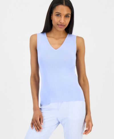 Tahari ASL Women's V-Neck Sleeveless Ribbed-Knit Top