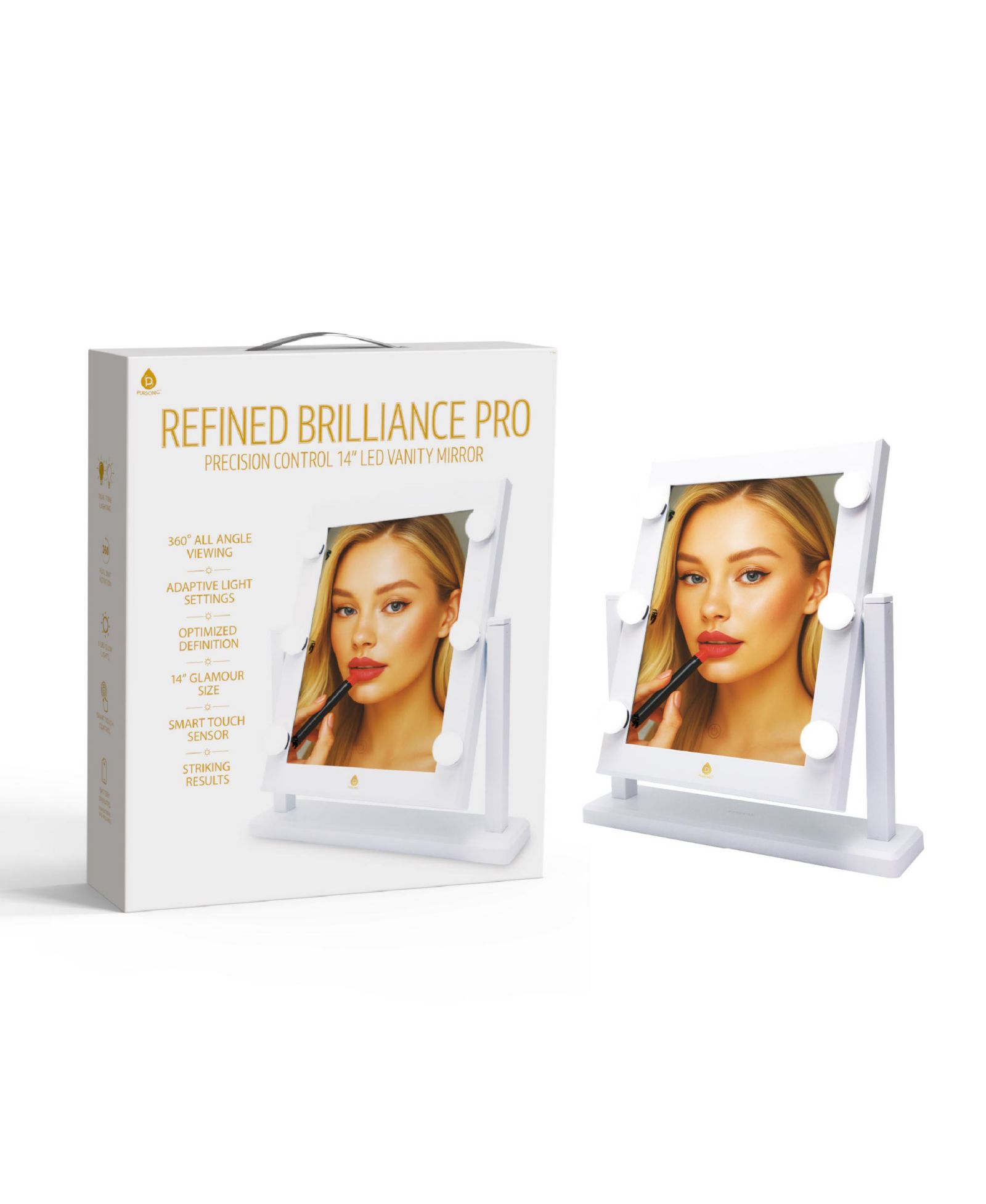 PURSONIC 14" LED Hollywood Glam Mirror – Refined Brilliance Pro Lighted Makeup Mirror