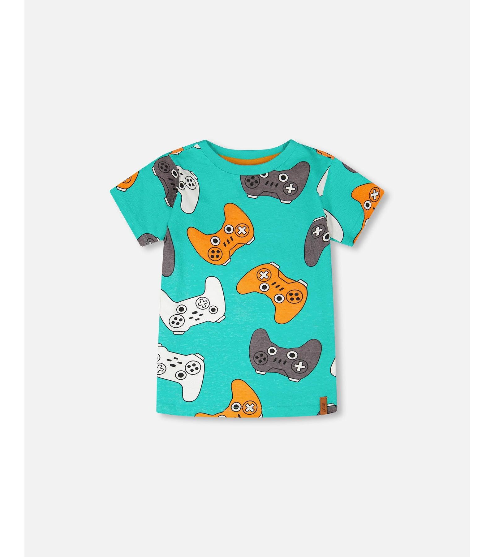 Deux par Deux Toddler Boys Cotton Jersey Printed Gamepads T Shirt