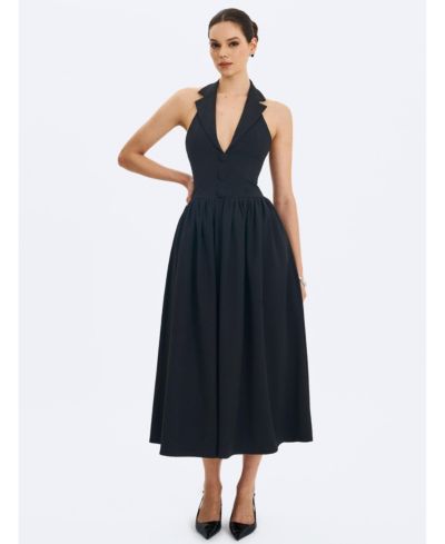 Miss Circle Women's Delaney Black Lapel Halter Midi A-Line Dress