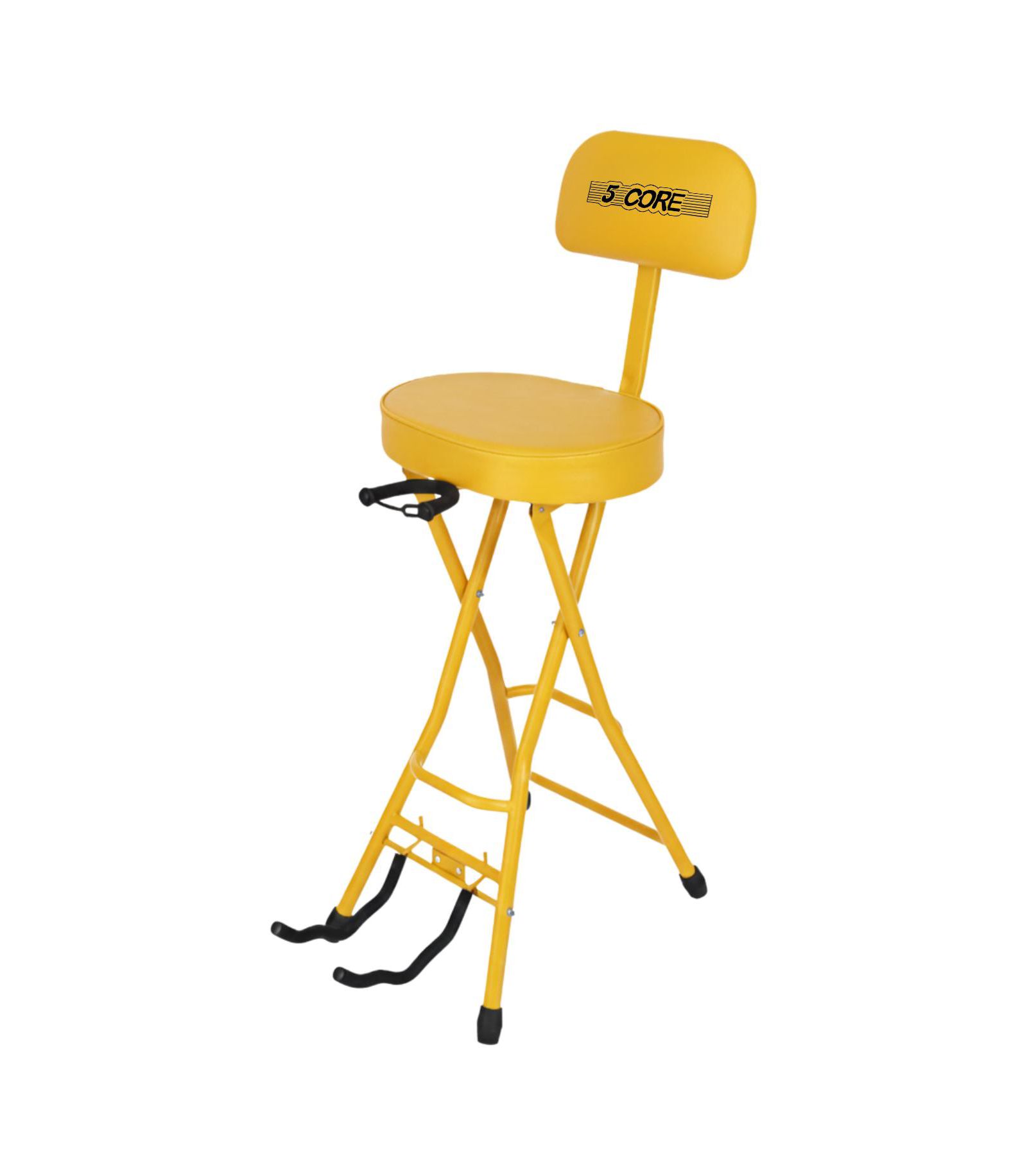 5 Core Guitar Stool 3.15" Padded Chair w Backrest Foldable Music Seat Built in Foot Rest Guitar Stand