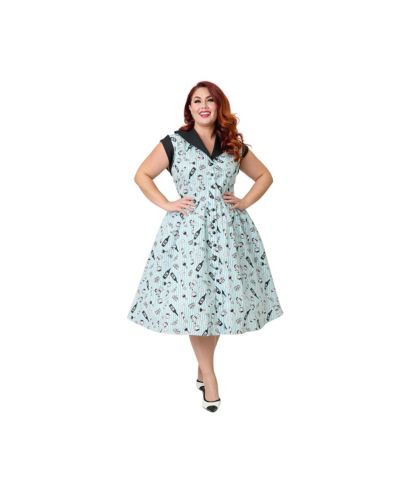 Unique Vintage Women's Plus Size Cafe Swing Dress