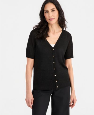 JM Collection Women's Shine Cardigan Short-Sleeve V-Neck, Macy's Exclusive