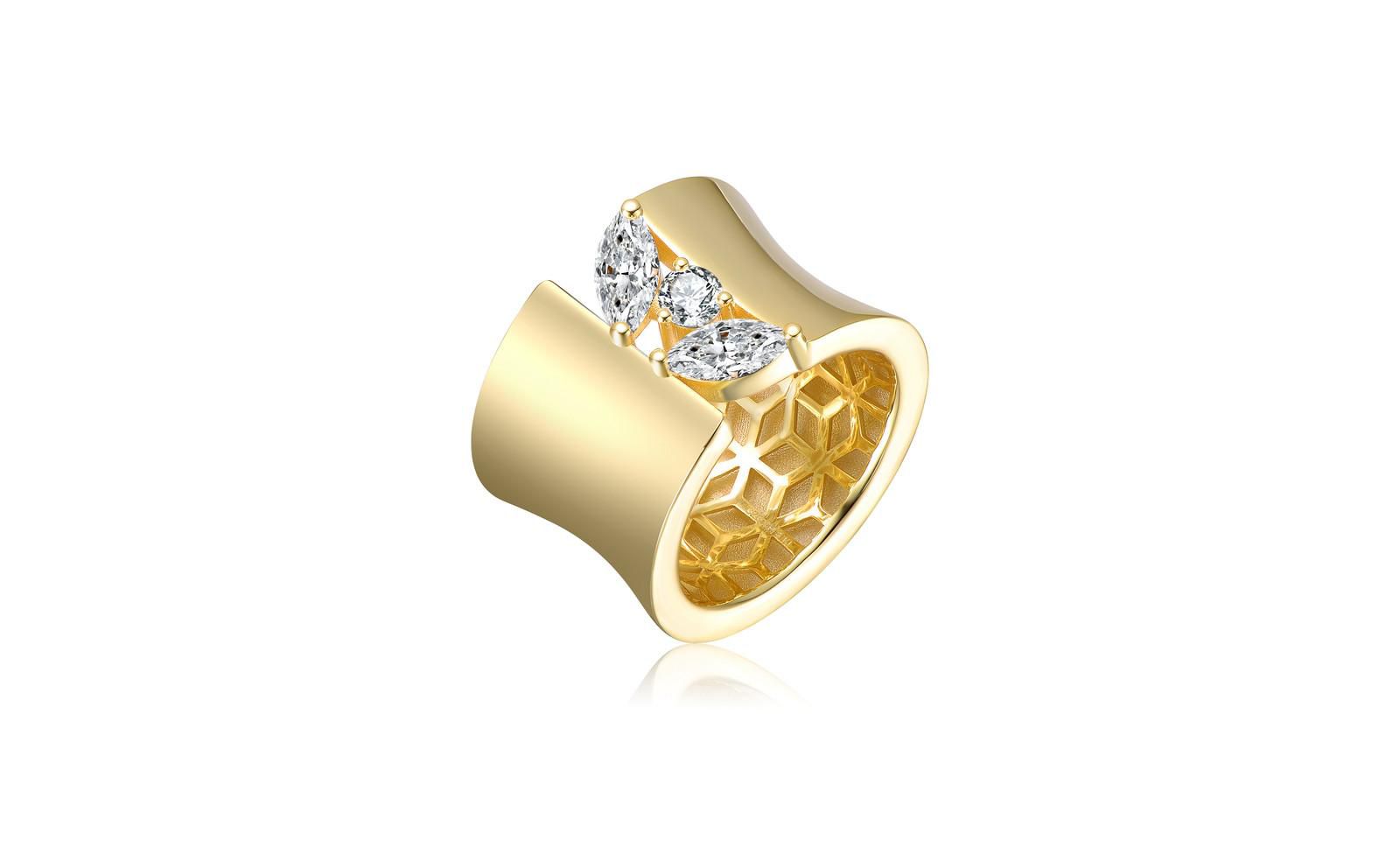 Кольцо Genevive Elegant 14K Gold Plated CZ Cluster Statement Open