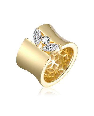 Кольцо Genevive Elegant 14K Gold Plated CZ Cluster Statement Open