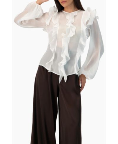 Блузка Ivonne Women's Long Sleeve Sheer Ruffle Detail