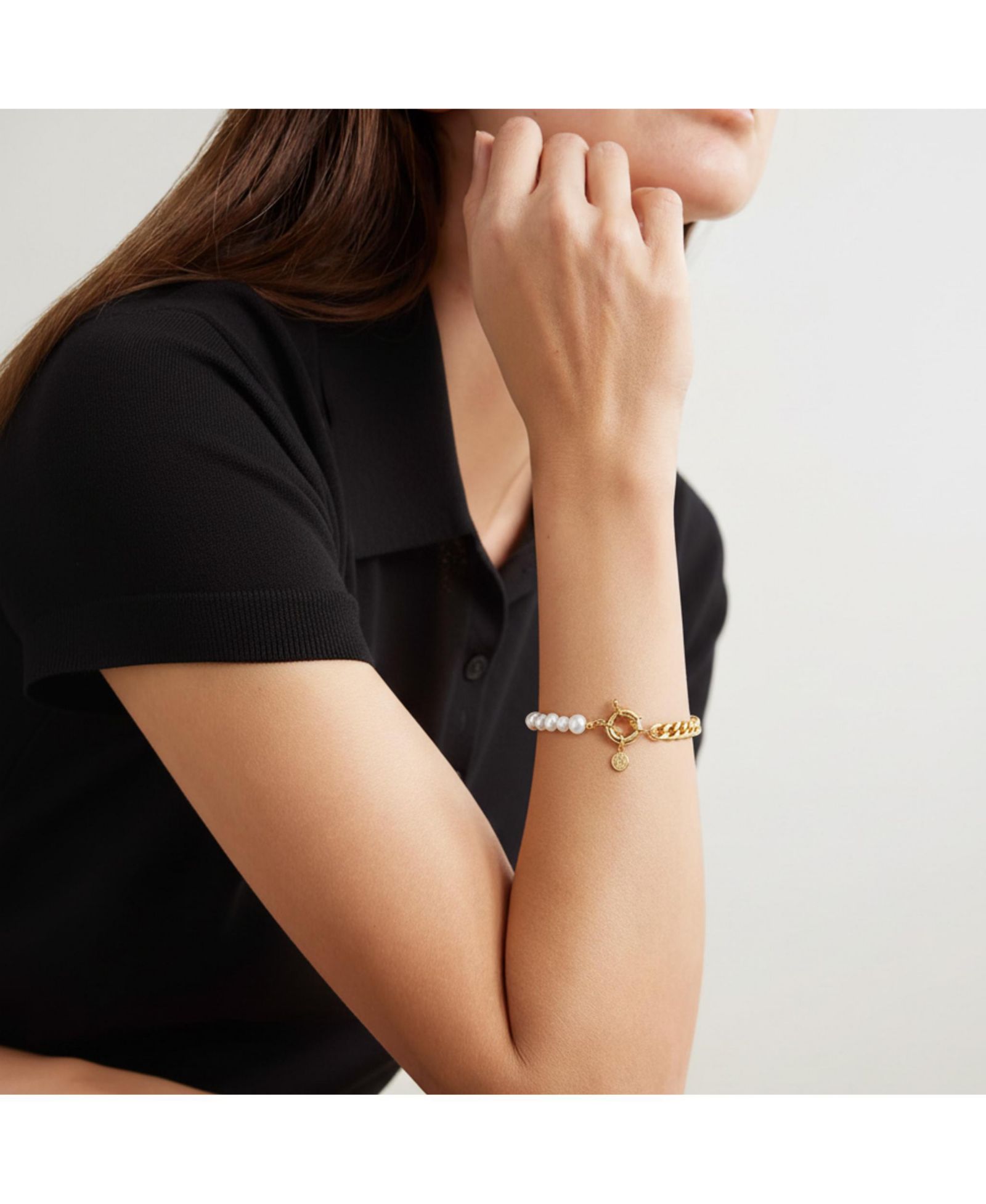 Plated Freshwater Pearl with Cuban Chain - Lauren Bracelet 8" For Women and Girls