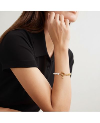 Plated Freshwater Pearl with Cuban Chain - Lauren Bracelet 8" For Women and Girls