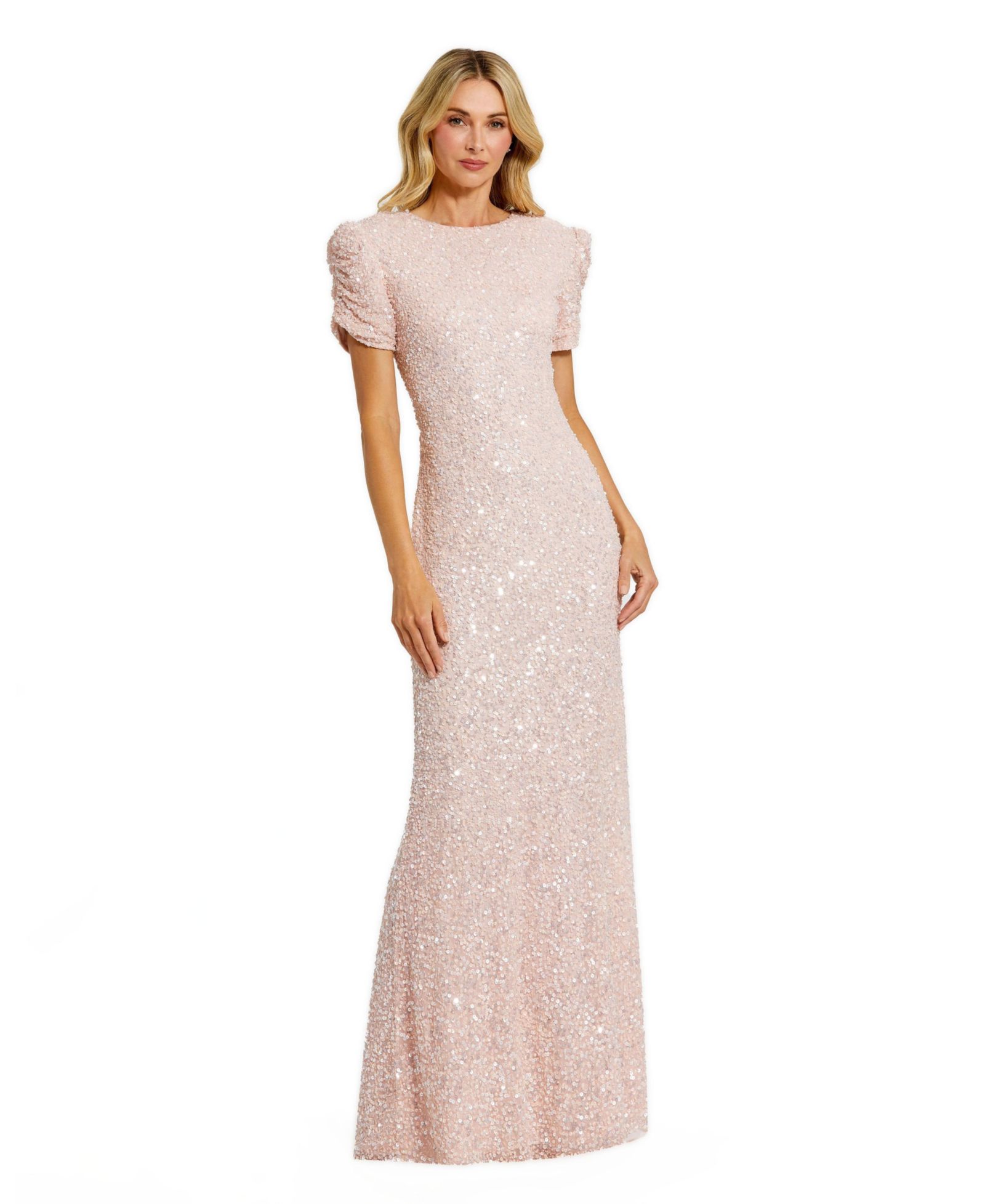 Женское вечернее платье Mac Duggal Petite Gathered Short Sleeve Beaded Gown