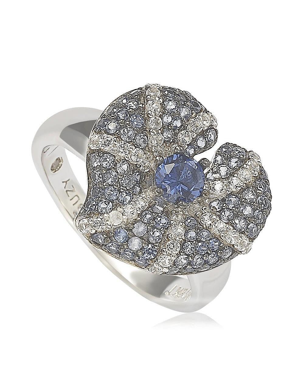 SUZY LEVIAN NEW YORK Sterling Silver Sapphire Pave Whimsical Heart Leaf Ring