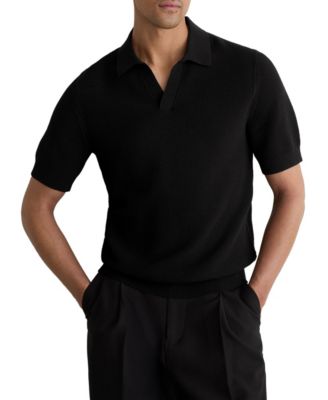 REISS Men's Leon Open Collar Basket Stitch Polo Shirt