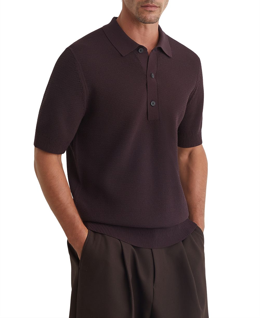 REISS Men's Warren Basket-Stitch Regular-Fit Polo Shirt