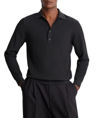 REISS Men's Admiral Long-Sleeve Ribbed Polo Shirt