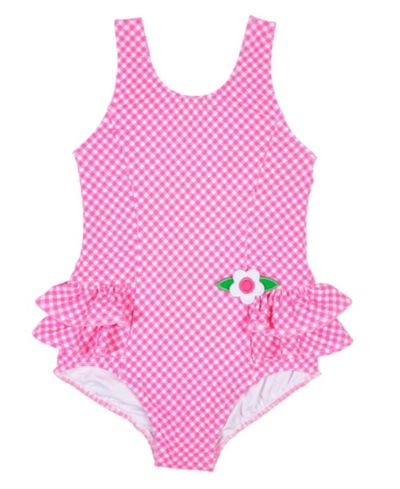 Florence Eiseman Little Girls Gingham Swimsuit with Ruffles and Flower