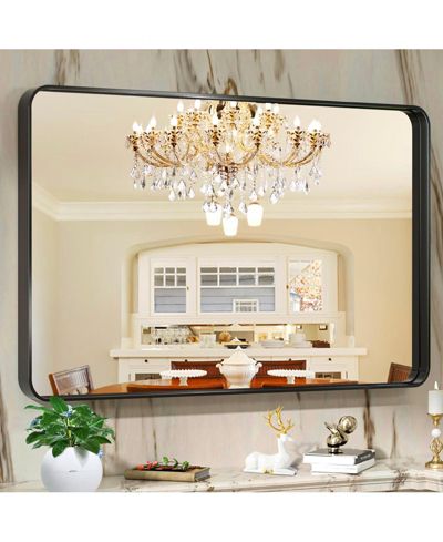 Homfan зеркало для ванной 55 x 30 inch прямоугольное, черная металлическая рама