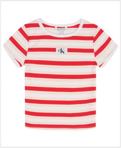 Calvin Klein Girls' 7-16 Striped Round Neck T-Shirt