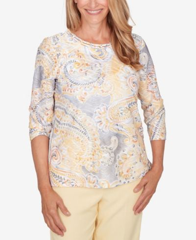 Alfred Dunner Женский топ Al Fresco Paisley Printed Patch Knit