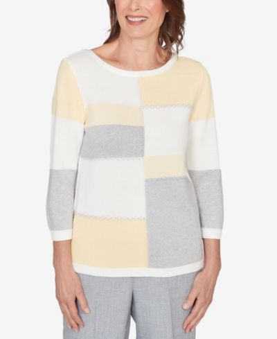 Alfred Dunner Women's  Al Fresco Ribbed Colorblock Jewel Neck Sweater
