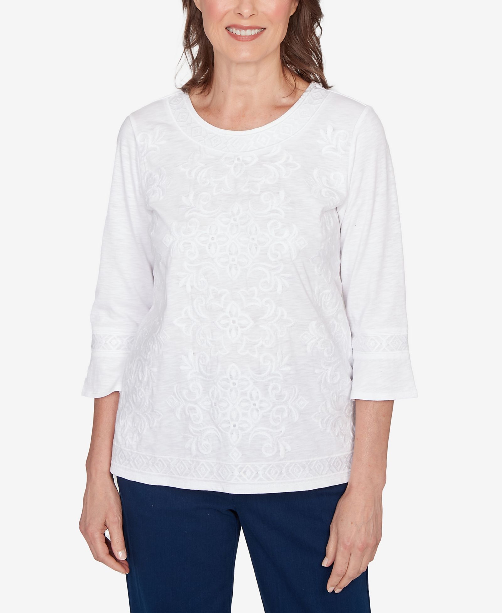 Женский топ Alfred Dunner Mykonos White Medallion Embroidered