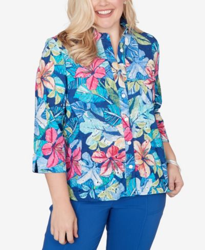 Alfred Dunner блузка The Royal Treatment Tropical Eyelet Button-Down Женская