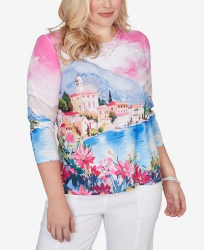 Alfred Dunner Women's  The Royal Treatment Embellished Lake Como Scenic Top