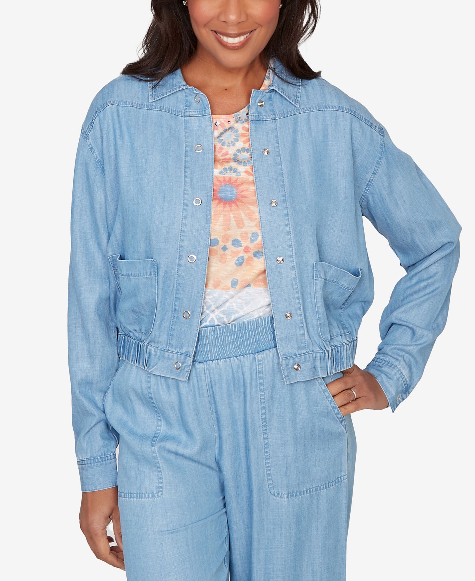Alfred Dunner Women's  Beachcomber Casual Elastic Lyocell Shirt Jacket