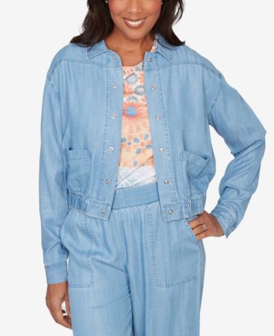 Alfred Dunner Women's  Beachcomber Casual Elastic Lyocell Shirt Jacket