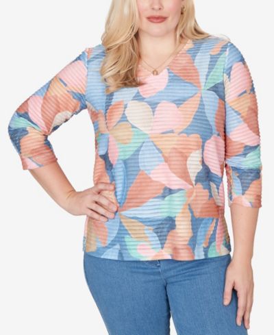 Alfred Dunner Women's  Beachcomber Abstract Floral V-Neck Top
