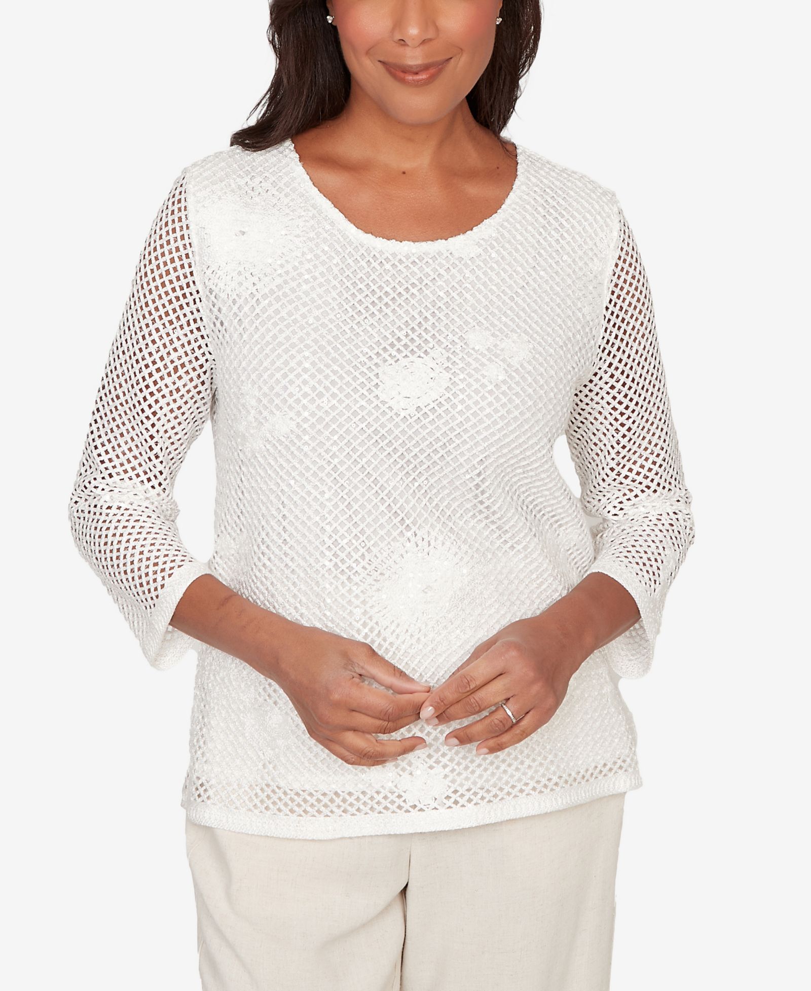 Женский топ Alfred Dunner Natural Wonder Sequin Mesh Flower