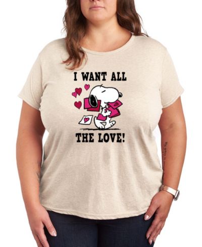Hybrid Apparel Women's Peanuts Snoopy Valentine I Want All The Love Short-Sleeve Graphic T-Shirt