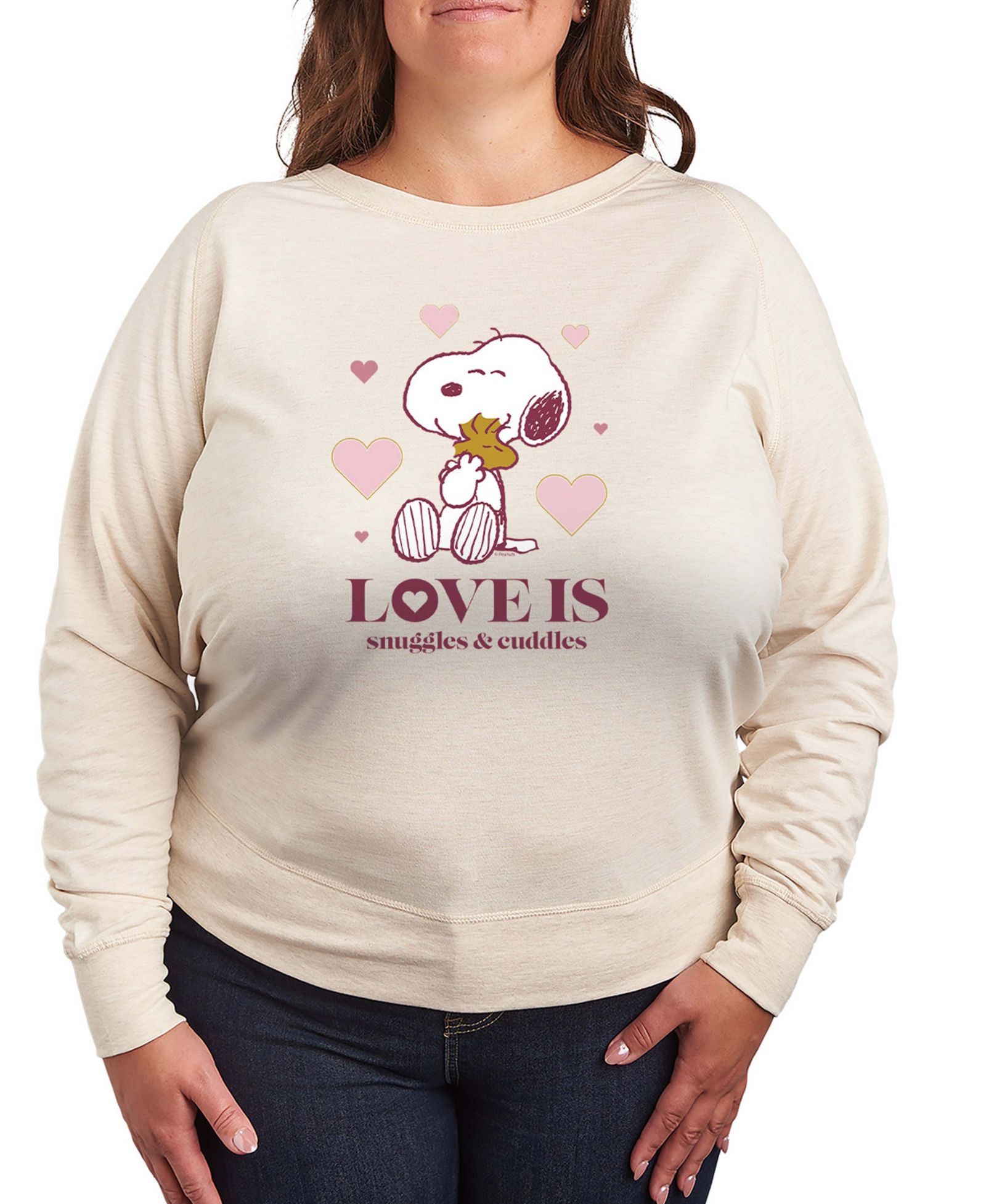 Женская футболка Hybrid Apparel Peanuts Snoopy And Woodstock Love Is Snuggles And Cuddles French Terry Long-Sleeve