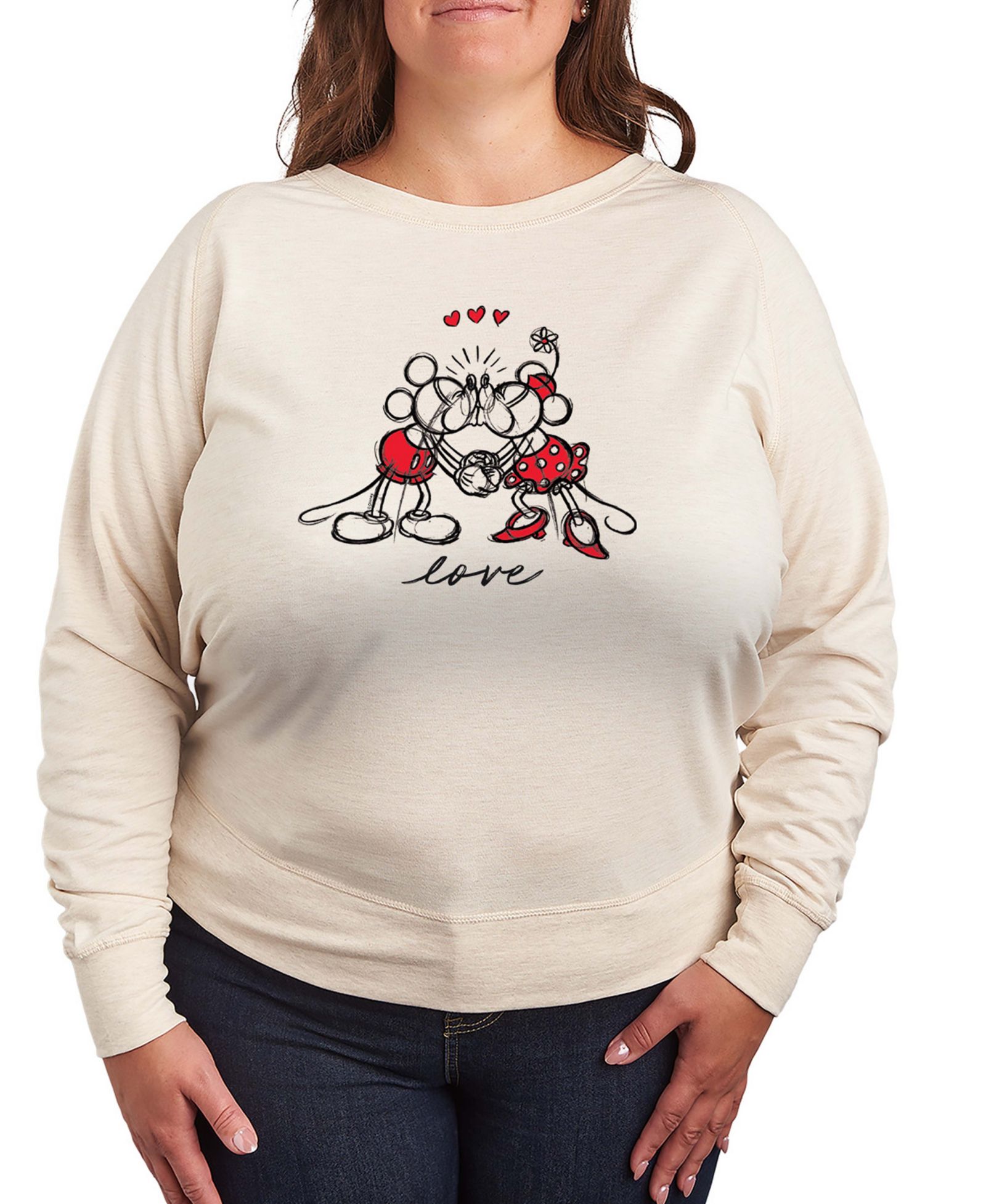 Hybrid Apparel Женская футболка Mickey Minnie Love Sketch с длинным рукавом, из футера