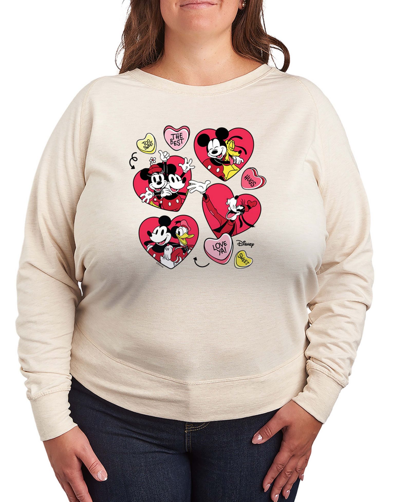 Hybrid Apparel Женская футболка Mickey And Friends Valentine Hearts из футера с длинным рукавом