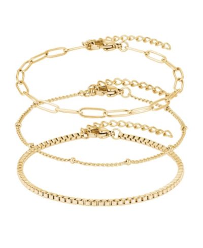 ADORNIA Tarnish Resistant Gold 3-Chain Bracelet Set
