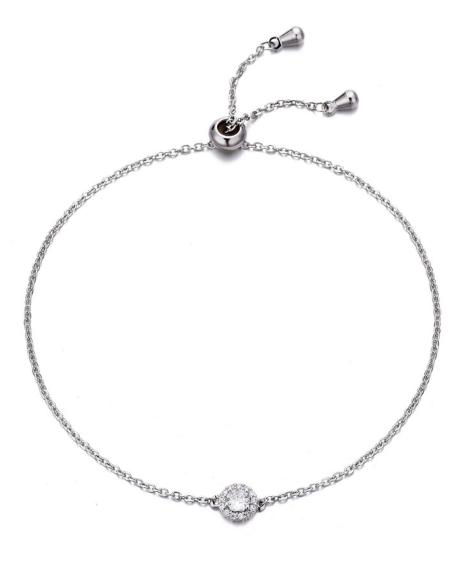 ADORNIA серебряный браслет Bolo с CZ Halo