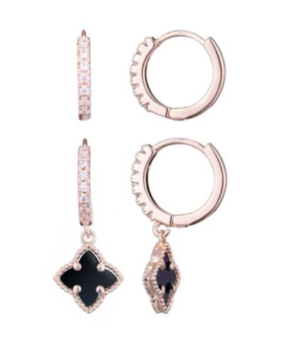 Набор сережек-кольцо ADORNIA Rose Gold CZ Black Clover Huggie