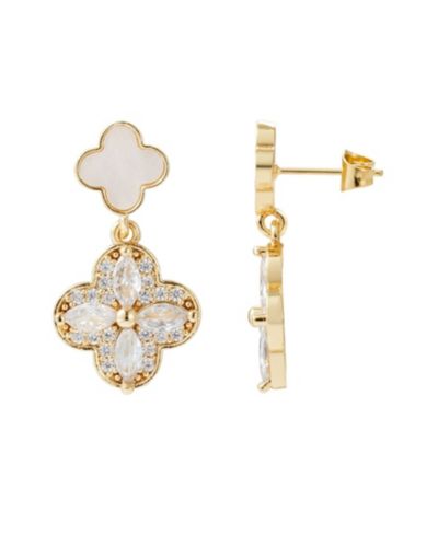 Серьги-подвески ADORNIA Gold Mother of Pearl и CZ Clover